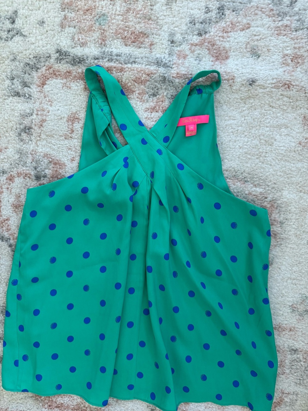 Lilly Pulitzer Green Top with Blue Polka Dots